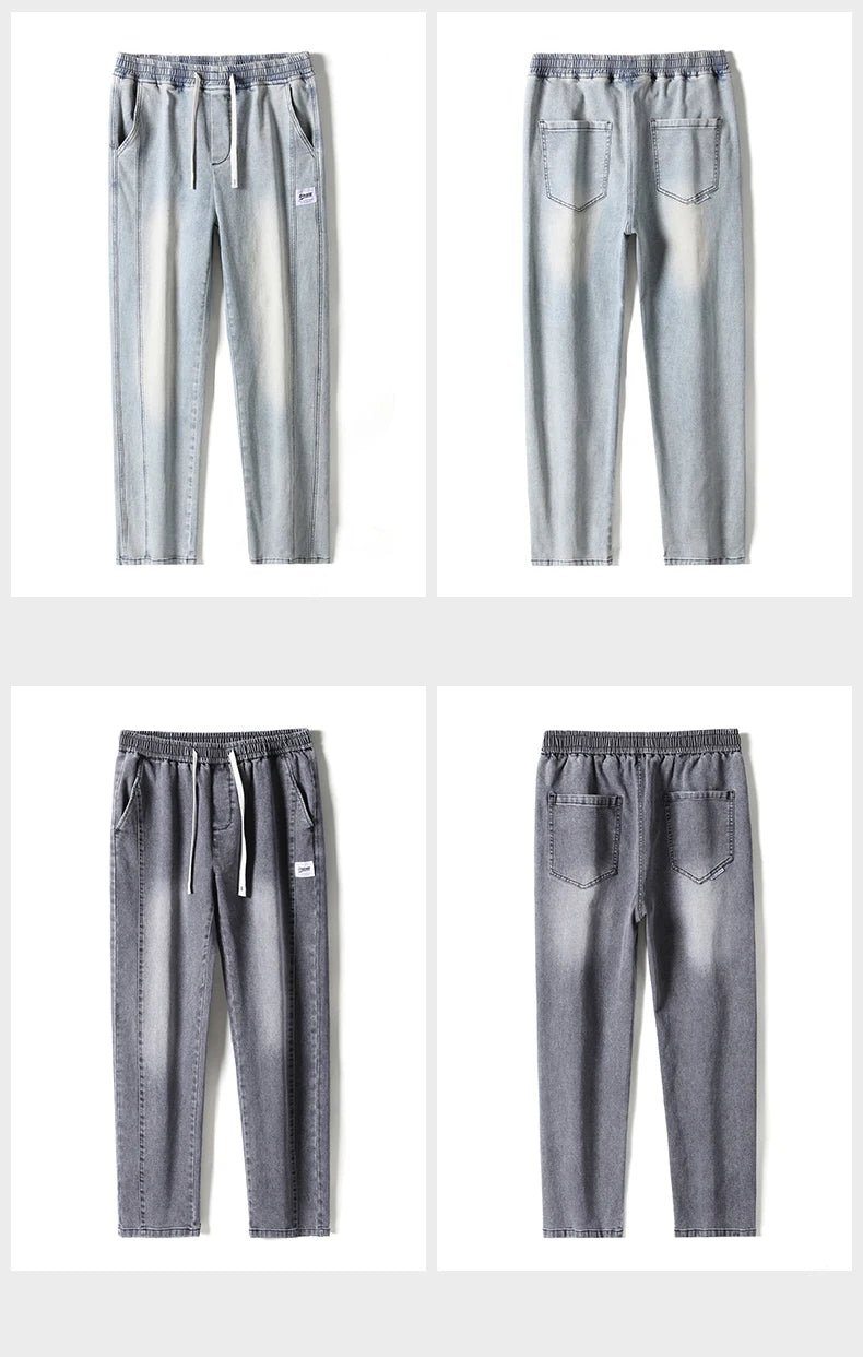 Autumn Winter Retro Jeans Men Drawstring Elastic Waist Cotton Cargo Denim Pants Work Korean Fashion Thick Trousers Male M - 4XL - 𝐝𝐮𝐯𝐥𝐚𝐬𝐡𝐨𝐩.𝐜𝐨𝐦