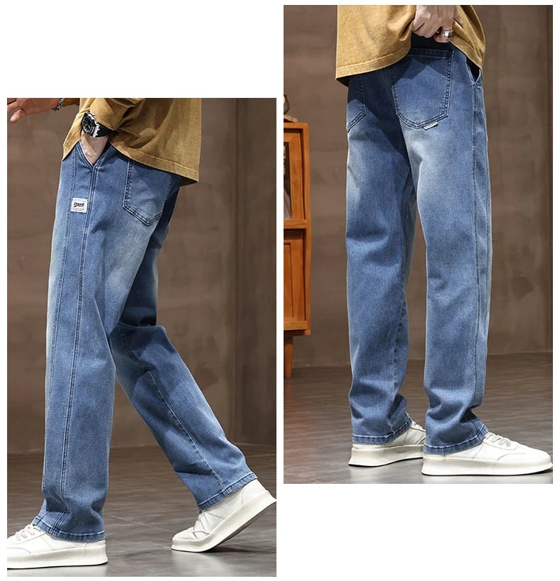 Autumn Winter Retro Jeans Men Drawstring Elastic Waist Cotton Cargo Denim Pants Work Korean Fashion Thick Trousers Male M - 4XL - 𝐃𝐔𝐕𝐋𝐀𝐒𝐇𝐎𝐏