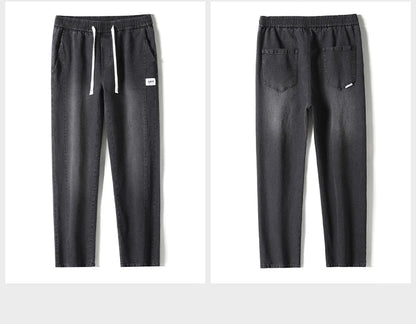 Autumn Winter Retro Jeans Men Drawstring Elastic Waist Cotton Cargo Denim Pants Work Korean Fashion Thick Trousers Male M - 4XL - 𝐃𝐔𝐕𝐋𝐀𝐒𝐇𝐎𝐏