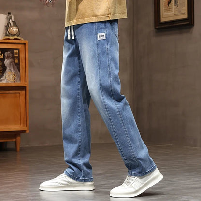 Autumn Winter Retro Jeans Men Drawstring Elastic Waist Cotton Cargo Denim Pants Work Korean Fashion Thick Trousers Male M - 4XL - 𝐝𝐮𝐯𝐥𝐚𝐬𝐡𝐨𝐩.𝐜𝐨𝐦