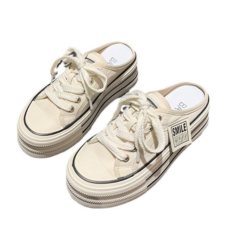 Baotou half slippers for women wearing thick soled height increasing lazy casual versatile canvas white shoes - 𝐝𝐮𝐯𝐥𝐚𝐬𝐡𝐨𝐩.𝐜𝐨𝐦