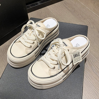 Baotou half slippers for women wearing thick soled height increasing lazy casual versatile canvas white shoes - 𝐝𝐮𝐯𝐥𝐚𝐬𝐡𝐨𝐩.𝐜𝐨𝐦