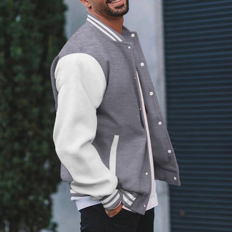 Baseball Jacket Men's Flight Jacket Spring and Autumn Fleece Classic Loose Casual Knit Stand Collar Button Baseball - 𝐝𝐮𝐯𝐥𝐚𝐬𝐡𝐨𝐩.𝐜𝐨𝐦