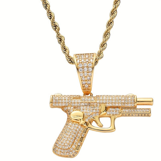 1pc Hip-hop Fashion Trend Zircon Gun Pendant Necklace For Men And Women Street Rap Jewelry Accessories