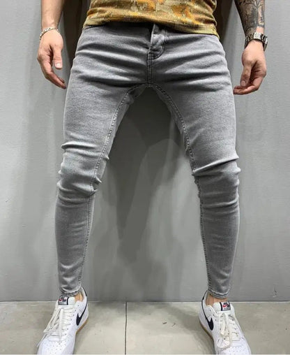Men Jeans Knee Hole Ripped Stretch Skinny Denim Pants Solid Color Black Blue Autumn Summer Hip - Hop Style Slim Fit Trousers S - 4XL - 𝐃𝐔𝐕𝐋𝐀𝐒𝐇𝐎𝐏