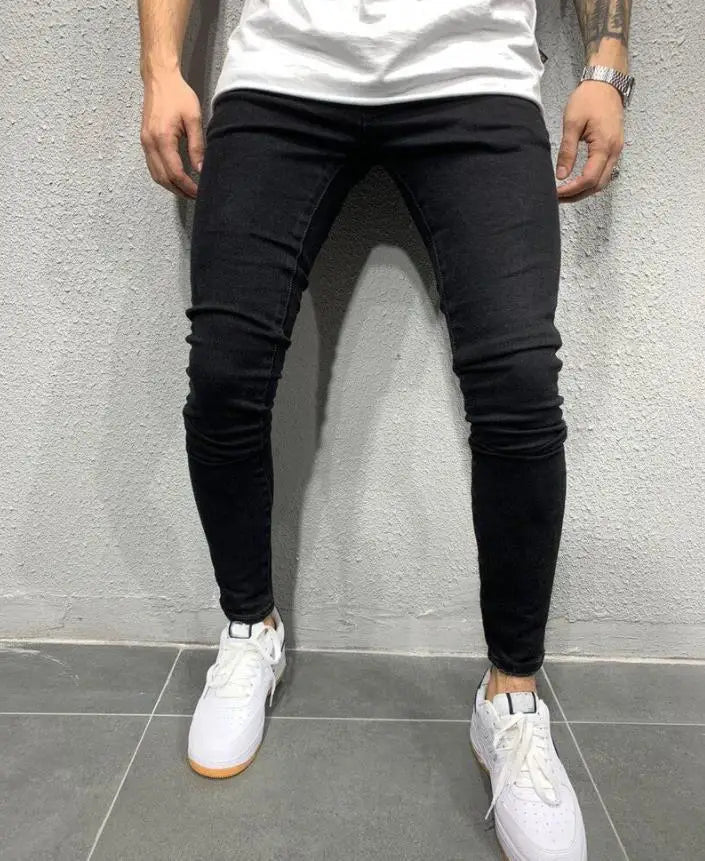 Men Jeans Knee Hole Ripped Stretch Skinny Denim Pants Solid Color Black Blue Autumn Summer Hip - Hop Style Slim Fit Trousers S - 4XL - 𝐝𝐮𝐯𝐥𝐚𝐬𝐡𝐨𝐩.𝐜𝐨𝐦