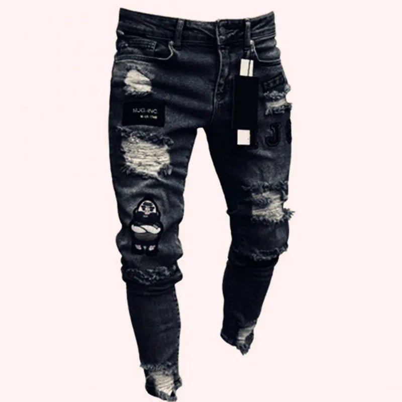 Men Jeans Knee Hole Ripped Stretch Skinny Denim Pants Solid Color Black Blue Autumn Summer Hip - Hop Style Slim Fit Trousers S - 4XL - 𝐝𝐮𝐯𝐥𝐚𝐬𝐡𝐨𝐩.𝐜𝐨𝐦
