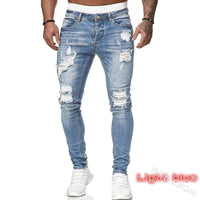 Men Jeans Knee Hole Ripped Stretch Skinny Denim Pants Solid Color Black Blue Autumn Summer Hip - Hop Style Slim Fit Trousers S - 4XL - 𝐃𝐔𝐕𝐋𝐀𝐒𝐇𝐎𝐏