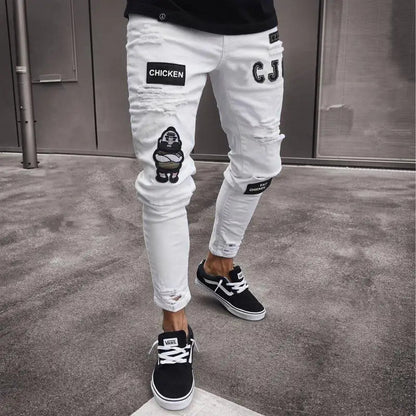 Men Jeans Knee Hole Ripped Stretch Skinny Denim Pants Solid Color Black Blue Autumn Summer Hip - Hop Style Slim Fit Trousers S - 4XL - 𝐝𝐮𝐯𝐥𝐚𝐬𝐡𝐨𝐩.𝐜𝐨𝐦