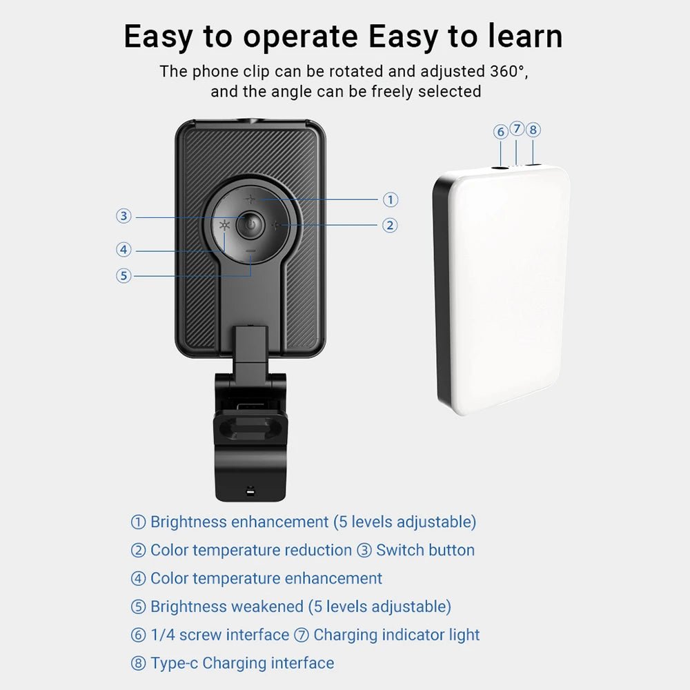 Mobile phone fill light 5 color temperature mini portable live video conference fill light - 𝐝𝐮𝐯𝐥𝐚𝐬𝐡𝐨𝐩.𝐜𝐨𝐦