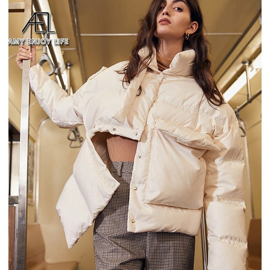 Short White Duck Down Jacket New Women's Asymmetric Short Coat - 𝐃𝐔𝐕𝐋𝐀𝐒𝐇𝐎𝐏