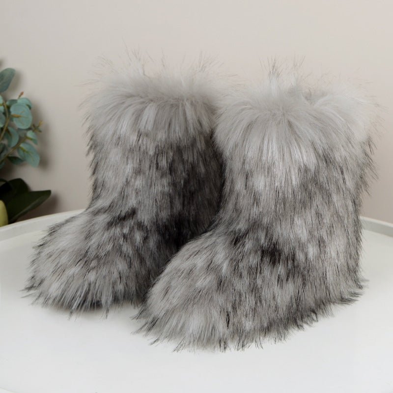 Winter Fuzzy Boots Women Shoes Fluffy Fur Snow Boots Plush lining Slip - on Rubber Flat Outdoor Bowtie Warm Ladies Footwear - 𝐝𝐮𝐯𝐥𝐚𝐬𝐡𝐨𝐩.𝐜𝐨𝐦