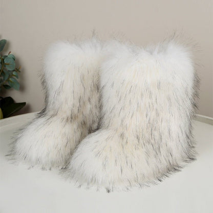 Winter Fuzzy Boots Women Shoes Fluffy Fur Snow Boots Plush lining Slip - on Rubber Flat Outdoor Bowtie Warm Ladies Footwear - 𝐝𝐮𝐯𝐥𝐚𝐬𝐡𝐨𝐩.𝐜𝐨𝐦