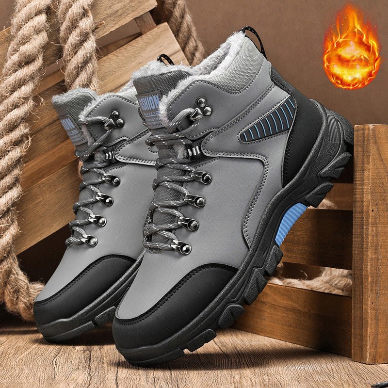 Winter new warm cotton shoes with added fleece outdoor hiking shoes thick soled snow boots high top men's shoes - 𝐃𝐔𝐕𝐋𝐀𝐒𝐇𝐎𝐏