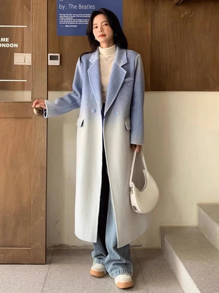 Winter Women Vintage Long Woolen Coat Fashion Long Sleeve Jackets Chic Gradient Outerwear Korean Ladies Casual Overcoat - 𝐝𝐮𝐯𝐥𝐚𝐬𝐡𝐨𝐩.𝐜𝐨𝐦