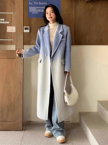 Winter Women Vintage Long Woolen Coat Fashion Long Sleeve Jackets Chic Gradient Outerwear Korean Ladies Casual Overcoat - 𝐝𝐮𝐯𝐥𝐚𝐬𝐡𝐨𝐩.𝐜𝐨𝐦