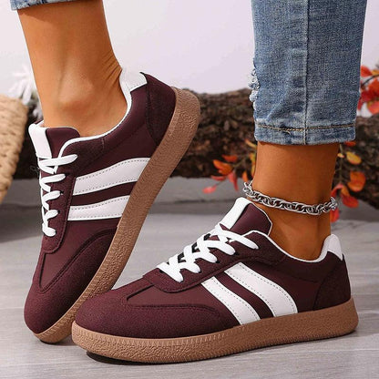 Women's Fashion Wine Red Flat Sneakers 2026 Spring White Striped Thick Sole Casual Shoes Woman Light Streetwear Vulcanize Shoes - 𝐃𝐔𝐕𝐋𝐀𝐒𝐇𝐎𝐏